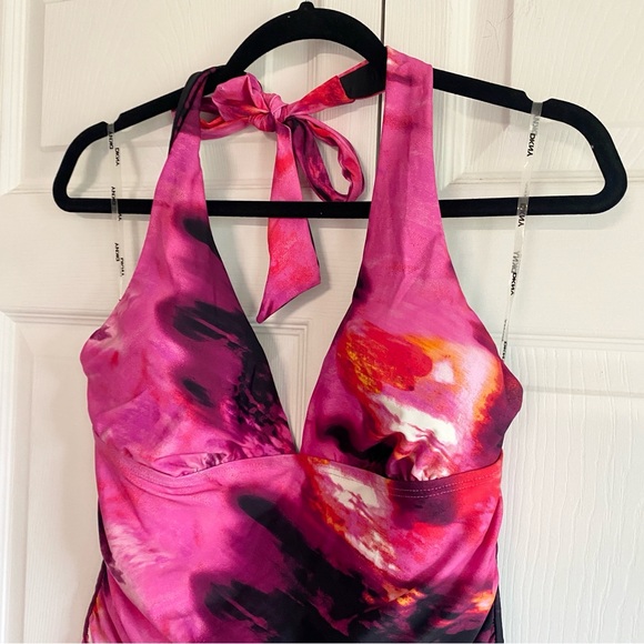 DKNY halter one piece swimsuit pink‎ print LARGE - Picture 2 of 4
